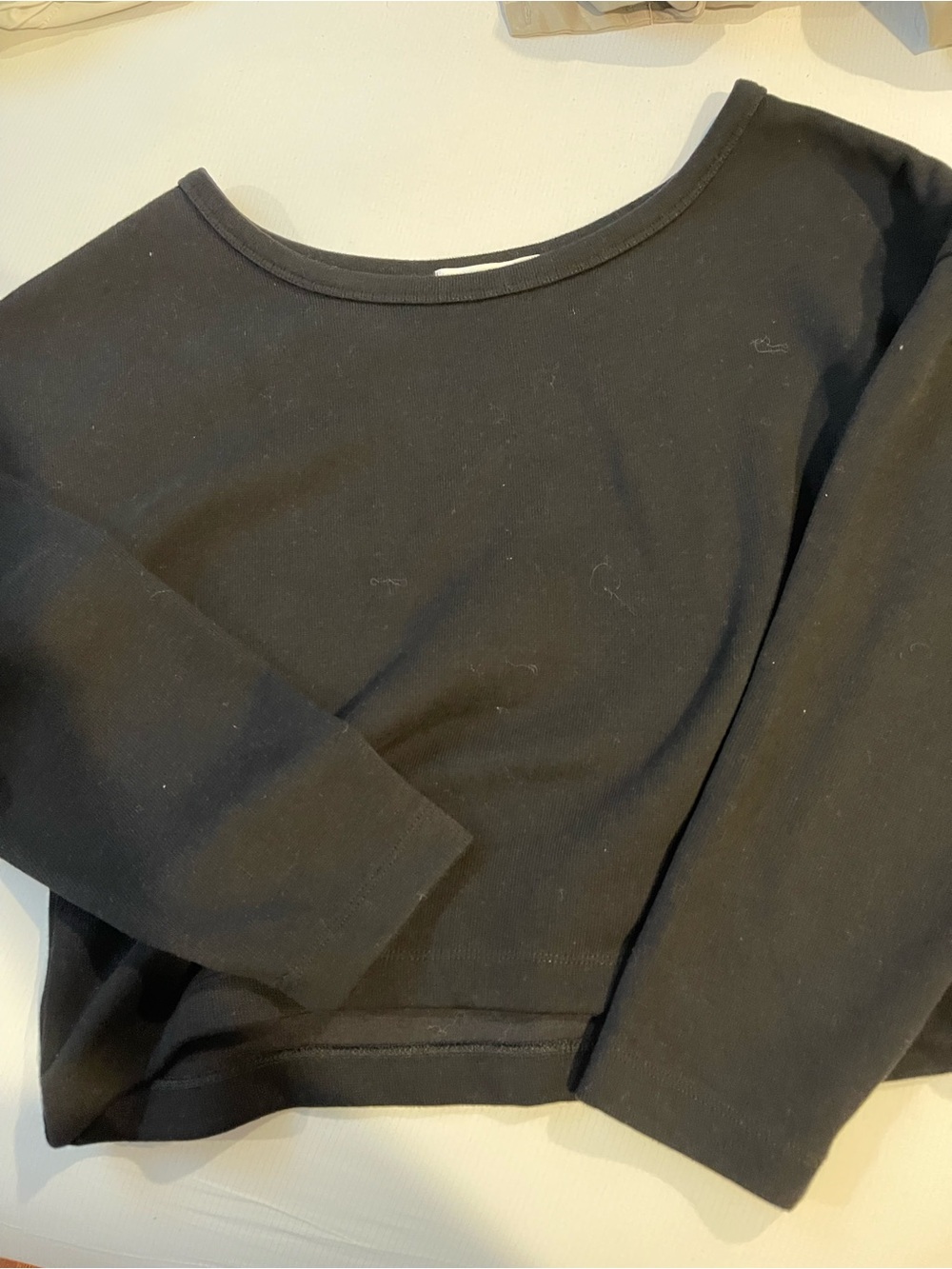 Oak and Fort Black Off Shoulder Long Sleeve Tee Size XXS NWOT